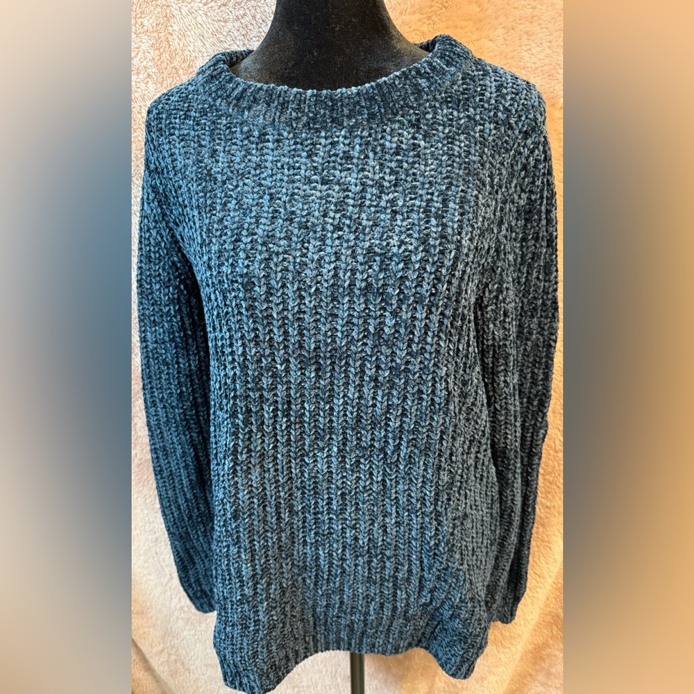Talbots chunky knit blue/green cozy crew neck pullover sweater size small NWT